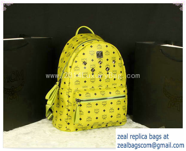 High Quality Replica MCM Stark Backpack Jumbo in Calf Leather 8006 Lemon - Click Image to Close